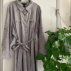 Dialogue Size 3X Grey Shirt Dress with Tie Belt!